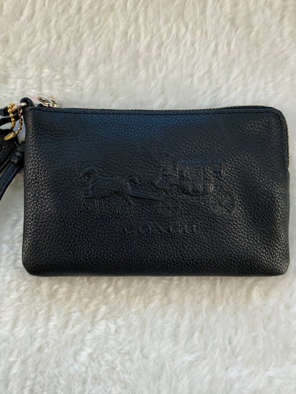 Coach Black Pebbled Leather Wristlet Wallet with Strap